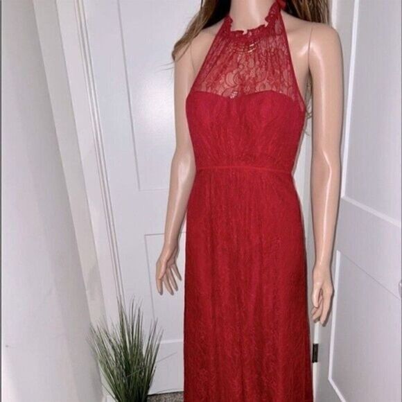 Allover Lace A-Line women long Dress F19635 color apple, red, XS - Picture 4 of 16